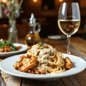Chicken & Chorizo Linguine in a creamy garlic sauce
