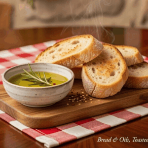 Bread & Oils, toasted ciabatta with extra virgin olive oil & balsamic vinegar For dipping-