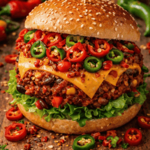 Chilli Burger with cheddar cheese & lots of chilli.